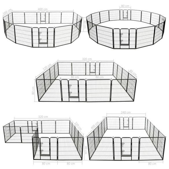 Țarc Câini Oțel 16 Panouri 80x80 cm - Negru | Livrare Gratuită