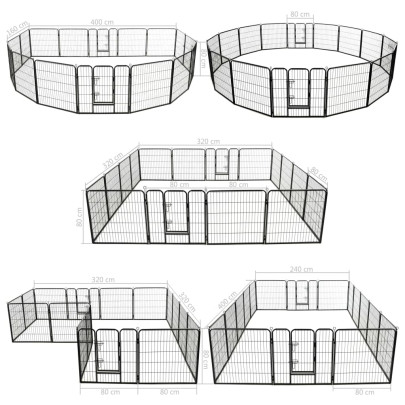 Țarc Câini Oțel 16 Panouri 80x80 cm - Negru | Livrare Gratuită