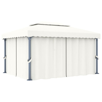 Pavilion cu perdea - alb crem - 4 x 3 m - aluminiu