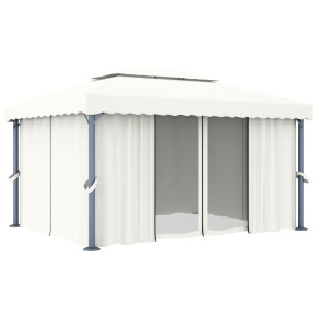 Pavilion cu Perdea - 4x3m - Alb Crem - Aluminiu 2