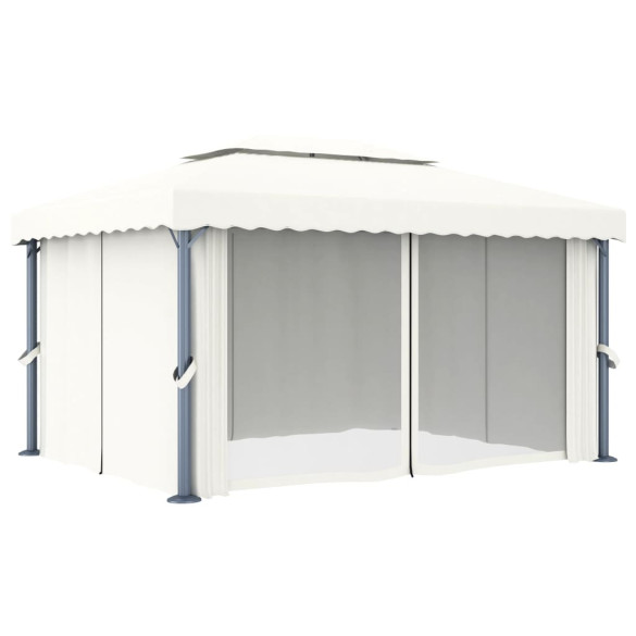 Pavilion cu Perdea - 4x3m - Alb Crem - Aluminiu