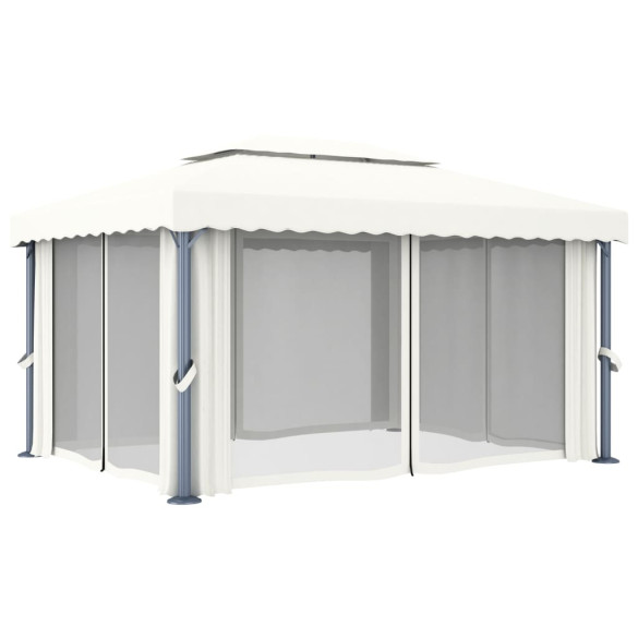 Pavilion cu Perdea - 4x3m - Alb Crem - Aluminiu