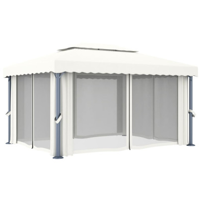 Pavilion cu Perdea - 4x3m - Alb Crem - Aluminiu
