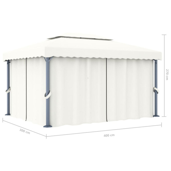 Pavilion cu Perdea - 4x3m - Alb Crem - Aluminiu