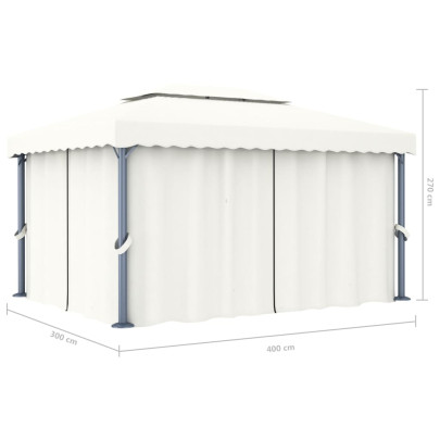 Pavilion cu Perdea - 4x3m - Alb Crem - Aluminiu