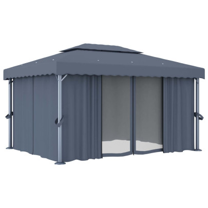 Pavilion cu Perdele Antracit 4x3m - Aluminiu Rezistent
