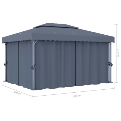 Pavilion cu Perdele Antracit 4x3m - Aluminiu Rezistent