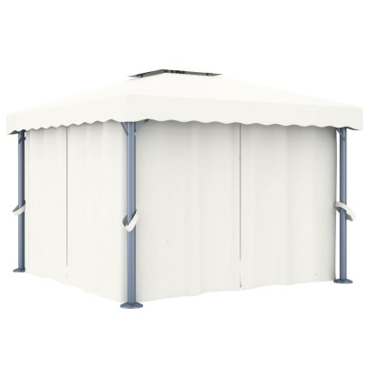 Pavilion cu perdea - alb crem - 3 x 3 m - aluminiu