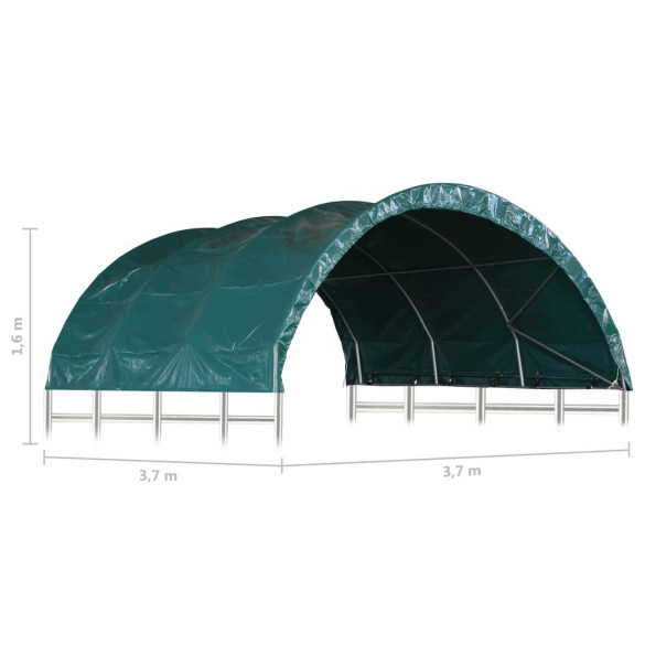 Cort pentru Animale Mari 3,7x3,7 m - Verde PVC Rezistent