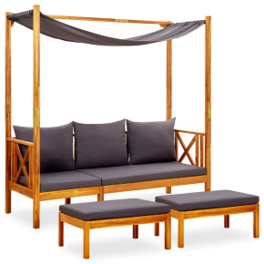 Set Bancă Grădină cu Copertină și Taburete - Lemn Acacia