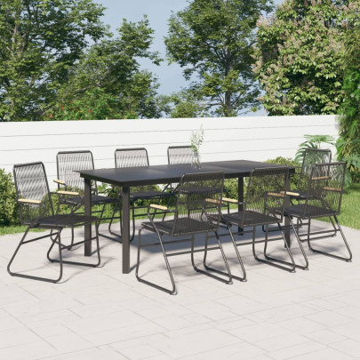 Set cu masă pentru grădină - 9 piese - negru - ratan PVC