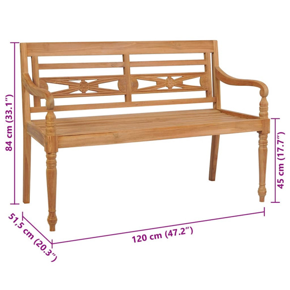 Bancă grădină lemn tec cu pernă roșu vin - 120 cm | Livrare gratuită