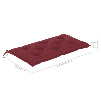 Bancă Grădină Lemn Masiv Tec cu Pernă Roșu Vin - 112 cm