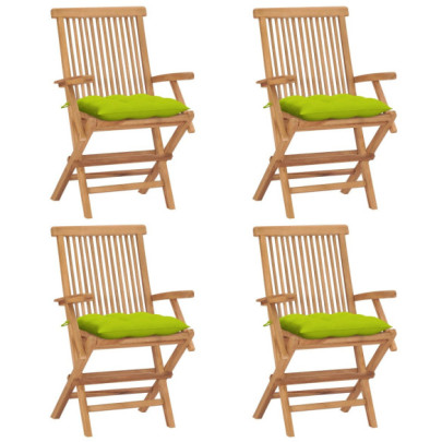 Scaune grădină cu perne - 4 buc. - verde - lemn masiv tec