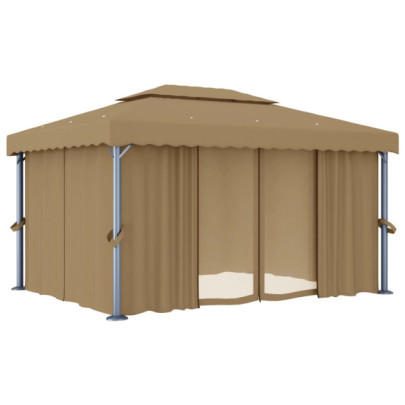 Pavilion Gri Taupe 4x3m cu Perdele | Aluminiu Rezistent
