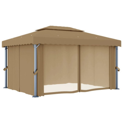 Pavilion Gri Taupe 4x3m cu Perdele | Aluminiu Rezistent