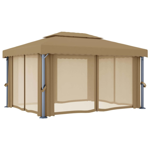 Pavilion Gri Taupe 4x3m cu Perdele | Aluminiu Rezistent