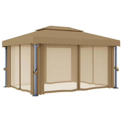Pavilion Gri Taupe 4x3m cu Perdele | Aluminiu Rezistent