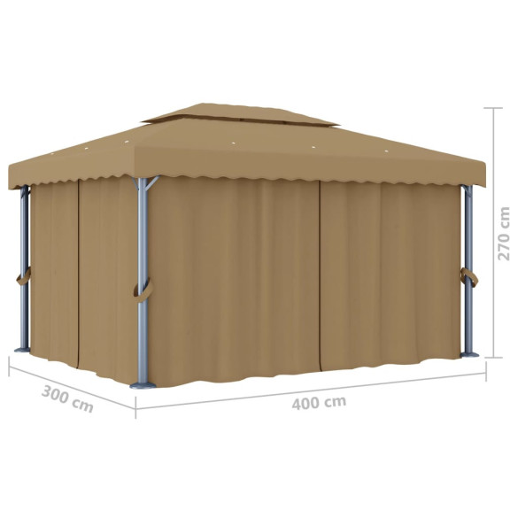 Pavilion Gri Taupe 4x3m cu Perdele | Aluminiu Rezistent