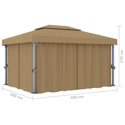 Pavilion Gri Taupe 4x3m cu Perdele | Aluminiu Rezistent