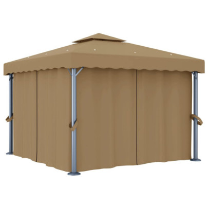 Pavilion cu perdea - gri taupe - 3x3 m - aluminiu