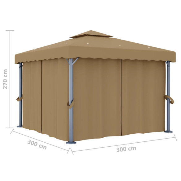 Pavilion 3x3 m cu Perdele - Aluminiu, Gri Taupe | Livrare Gratuită