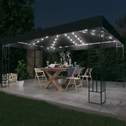 Pavilion cu șir de lumini LED - antracit - 3x4 m - țesătură