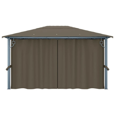 Pavilion cu Perdele și Lumini LED Gri Taupe 4x3m