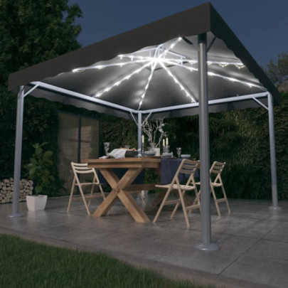 Pavilion cu șiruri de lumini LED - antracit - 300x300cm aluminiu