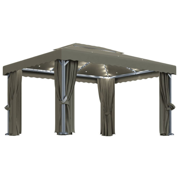 Pavilion cu Lumini LED Solar - Gri Taupe 4x3 m Pavilion cu Lumini LED Solar - Gri Taupe 4x3 m