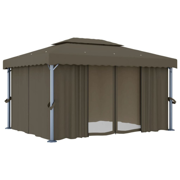 Pavilion cu Lumini LED Solar - Gri Taupe 4x3 m Pavilion cu Lumini LED Solar - Gri Taupe 4x3 m