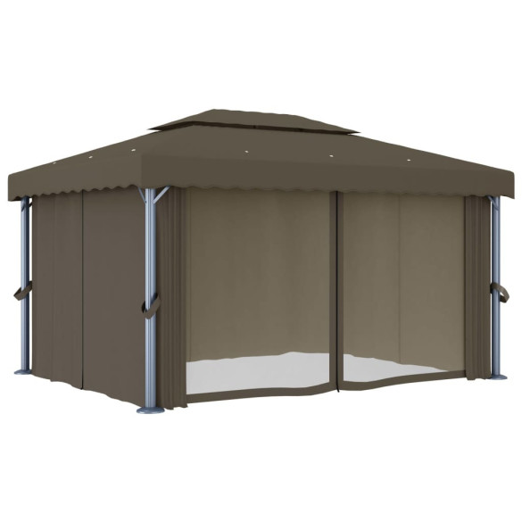 Pavilion cu Lumini LED Solar - Gri Taupe 4x3 m Pavilion cu Lumini LED Solar - Gri Taupe 4x3 m