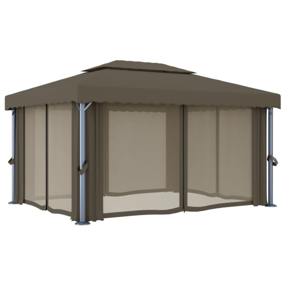 Pavilion cu Lumini LED Solar - Gri Taupe 4x3 m Pavilion cu Lumini LED Solar - Gri Taupe 4x3 m