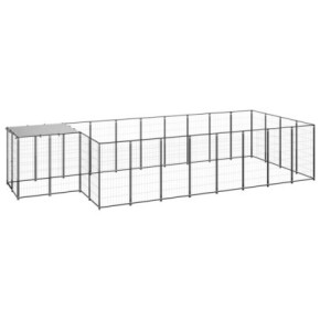 Padoc Câini Negru 10.89 m² - Oțel Rezistent cu Acoperiș