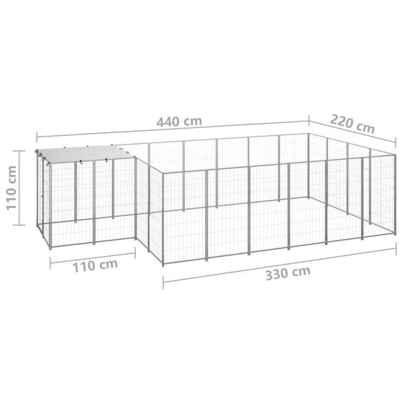 Padoc Câini Argintiu 8,47 m² - Oțel Rezistent cu Acoperiș