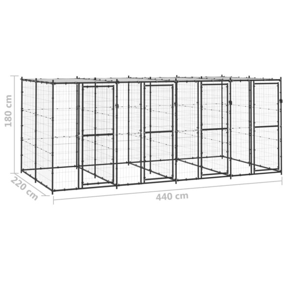 Padoc Câini Exterior cu Acoperiș | Oțel Rezistent | 9,68 m²