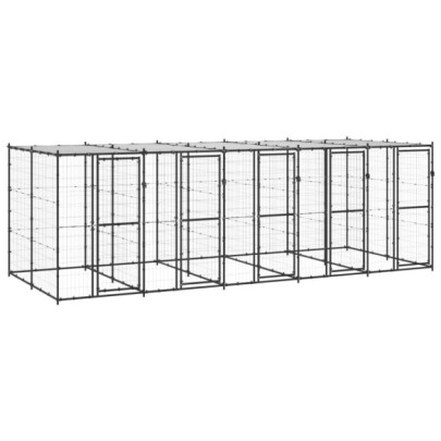 Padoc pentru câini de exterior cu acoperiș - 12,1 m² - oțel