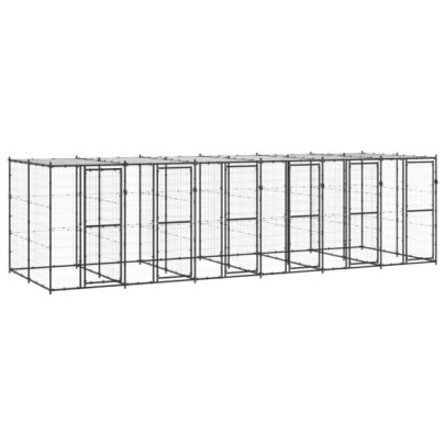 Padoc pentru câini de exterior cu acoperiș - 14,52 m² - oțel