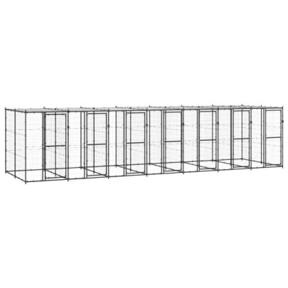 Padoc pentru câini de exterior cu acoperiș - 16,94 m² - oțel