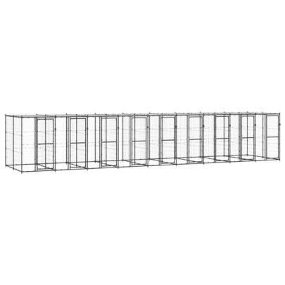 Padoc pentru câini de exterior cu acoperiș - 21,78 m² - oțel