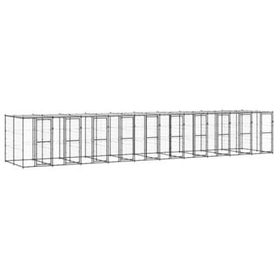 Padoc pentru câini de exterior cu acoperiș - 24,2 m² - oțel