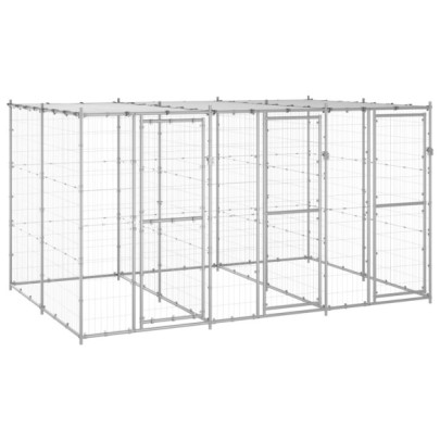 Padoc câini de exterior cu acoperiș - 7,26 m² - oțel galvanizat