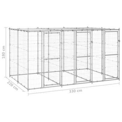Padoc Câini Exterior cu Acoperiș - 7,26 m² - Oțel Zincat