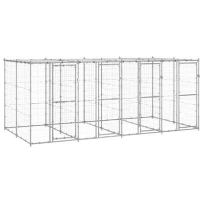 Padoc câini de exterior cu acoperiș - 9,68 m² - oțel galvanizat