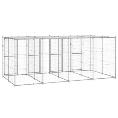 Padoc Câini Exterior cu Acoperiș - Oțel Zincat 9,68 m²