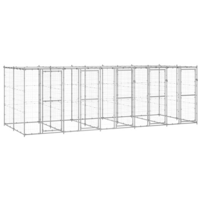 Padoc câini de exterior cu acoperiș - 12,1 m² - oțel galvanizat