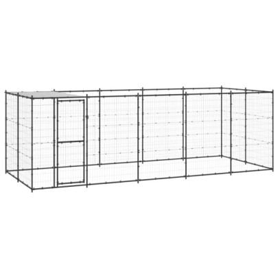 Padoc pentru câini de exterior cu acoperiș - 12,1 m² - oțel