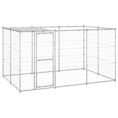 Padoc câini de exterior cu acoperiș - 7,26 m² - oțel galvanizat