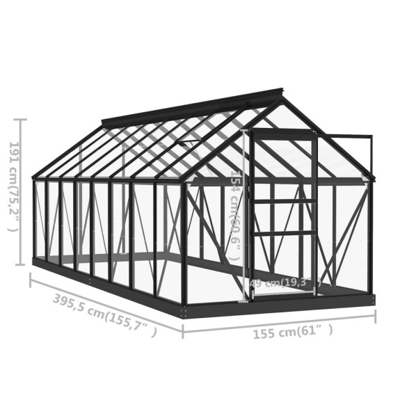 Seră din Sticlă Antracit - 155x395,5x191 cm - Aluminiu Seră din Sticlă Antracit - 155x395,5x191 cm - Aluminiu