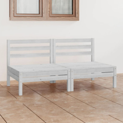 Set mobilier de grădină cu 2 locuri - alb - lemn masiv de pin